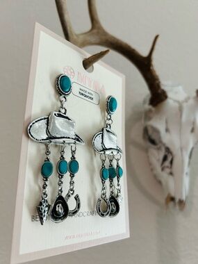 Western Silver-Tone Dangle Turquoise Earrings